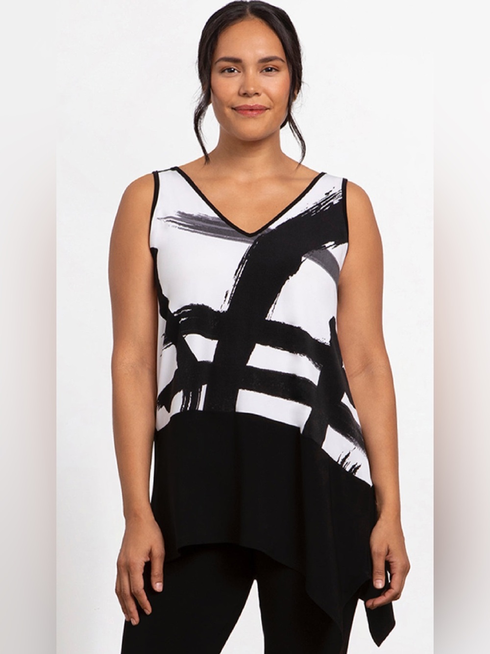 Sympli Reversible Angle Tank Tunic Abstract Black White Print Style 21197PP